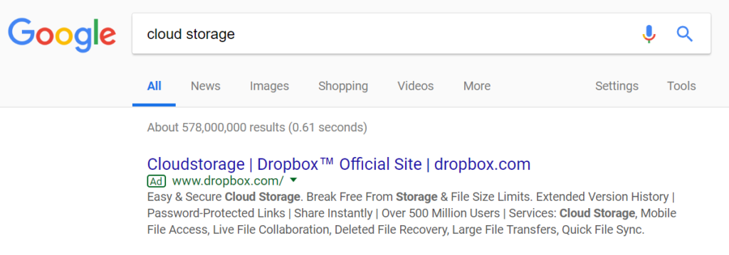Dropbox按单击营销示例