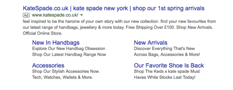 Kate Spade谷歌网站链接的广告例子
